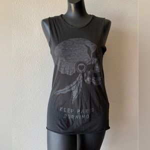 Zoe Karssen Keep Paris Burning Raw Unfinished Hem Black Graphic Tank Sleeveless